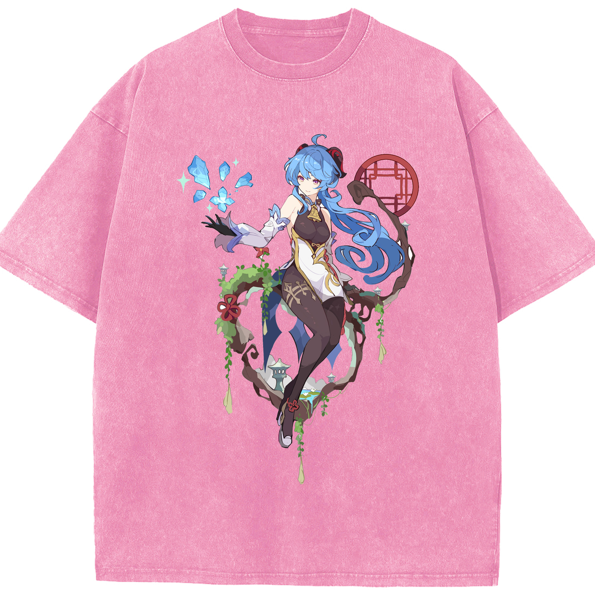 げんし神 甘雨 かんう genshin Ganyu 綿100% ヴィンテージ風 半袖Tシャツ（フロントプリント）